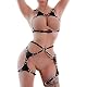NEEMOSI Damen Sexy Bondageset Body Brust Harness Strumpfband Gürtel für Damen Leder Cupless Lingerie Brustgurte Bein Käfigbetten Geschirr Einstellbar SM Körper Fesseln Dessous Sets Sexy Rave Outfit