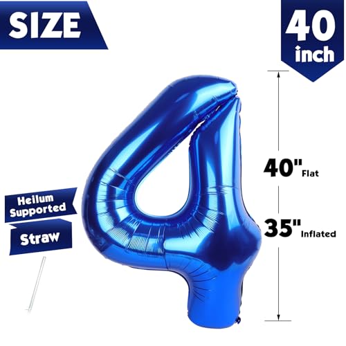 Image of 40 Inch Navy Blue Number 4 Balloon, 4th Blue Birthday Party Decorations