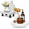EOSAHR Rustic Farmhouse Pedestal Stand Duo for Home Decor - Decorative Wooden Risers, Soap Holder, and Plant Display Combo  Black and White