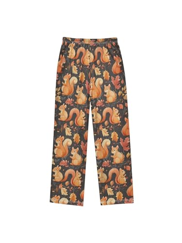 ZZKKO Orange Fall Squirrels Leaves Boys Pants for Kids Jogger Pants with Pockets S2