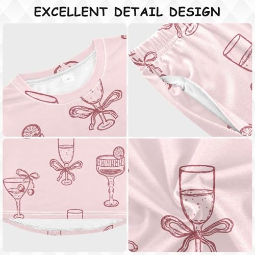 Pink Margarita Cocktail Soft Pajama Set for All Seasons,Breathable Pjs Long Sleeve Sleepwear,Comfy Loungewear 2 Piece Underwear Set 5T3