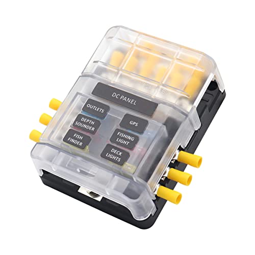 Fuse Block with Negative Bus bar Boat Camper Car Solar 6way Fuse Blocks + 12 Way Busbar Distribution Block Truck Automotive Fuse Box 12 Volt - 32 Volt DC Fuses Panel