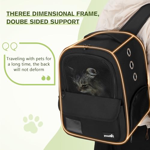 pecute Haustier Rucksack 6kg, Tragbare und Faltbare Katzentasche, Atmungsaktive und Leichte Hundetasche, Wasserdichtes Oxford-Tuch, für Reisen, Wandern,Schwarz