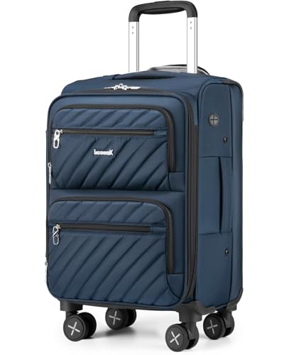 Image of LUGGEX Expandable Softside Carry On Suitcase, Blue, 20 inch