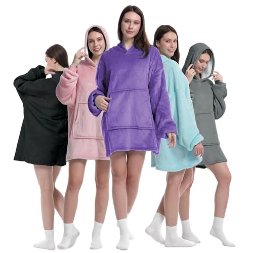 Roe Tenpo Wearable Blanket Hoodie, Oversized Hoodie for Women and Men, Thick and Ultra Soft Flannel Sherpa Blanket with Sleeves and Giant Pocket