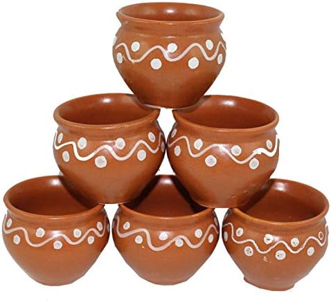 Creativegifts Ceramic 6 Pc Kulhar Kulhad Cups Traditional Indian Chai Tea Cup (2x2 inch) (color-1)