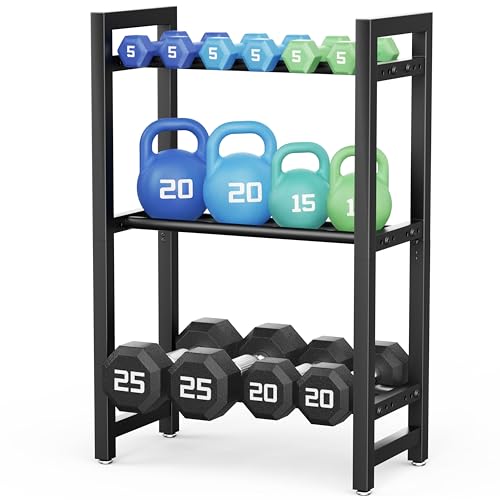 Soporte para Mancuernas de 3 Niveles, Estante de Almacenamiento para Mancuernas y Pesas, Organizador Gimnasio en Casa Acero, Capacidad 100 kg