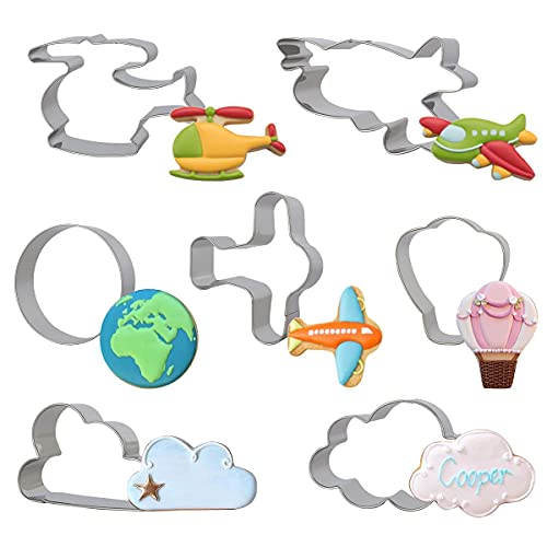 Plane Cookie Cutters Set - 7Pcs Airplane Travel And Flying Stainless Steel Cutter Mold For Kitchen Baking Airplane, Cloud Shape Anniversary Birthday Wedding Party Supplies #TOP7