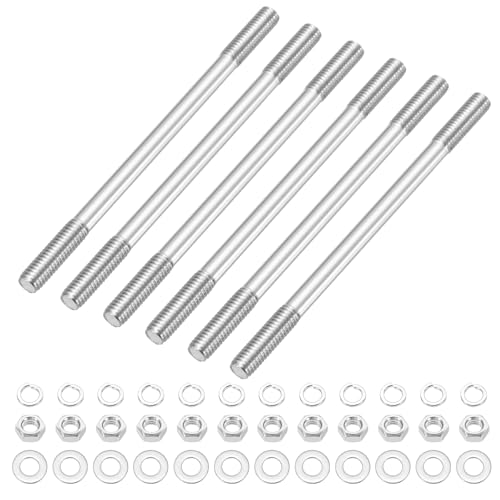sourcing map 6Set M5x90mm Double Ended Stud Screws, 304 Stainless Steel Dual Threaded Rod Bar Bolts Studs with Nut Washer for House Maintenance Structural Anchoring Fastening Screw