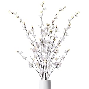 Ammyoo 4PCS Artificial Plum Blossom, Silk Wintersweet Branches Arrangements for Wedding Office Party Hotel Yard Home DIY Decoration(White).