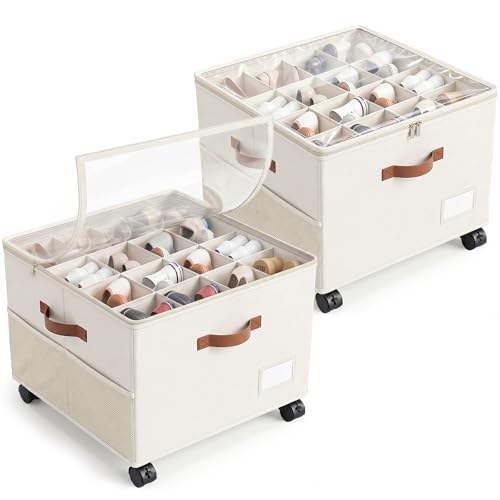 Shoe Organizer for Closet with Wheels - 2 Pack Shoe Storage Box Bin Cubes