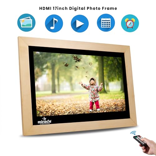 Image of Miracle Digital 17''HDMI Wooden Digital Photo Frame with Hi- Def Screen, USB Disk Card, Remote Photos Slide Show, Video Audio, Support SD Built in 8GB Memory & 2GB RAM(Light)