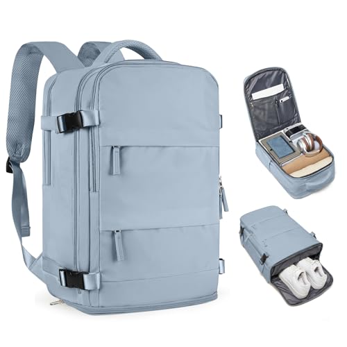 coofay Travel Backpack For Women Men Airline Approved Carry On Backpack Flight Approved Waterproof Sports Luggage Backpack Casual Daypack Small Hiking Backpack Grey Blue