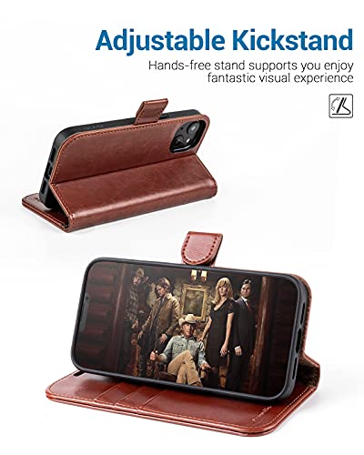 Ocase Compatible With Iphone 13 Wallet Case, Pu Leather Flip Folio Case With Card Holders Rfid Blocking Kickstand [Shockproof Tpu Inner Shell] Phone Cover 6.1 Inch 2021 (Brown) #TOP3