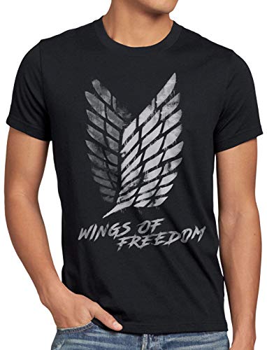 A.N.T. Wings of Freedom Camiseta para Hombre T-Shirt Attack legión de reconocimiento on Titan, Talla:L, Color:Negro