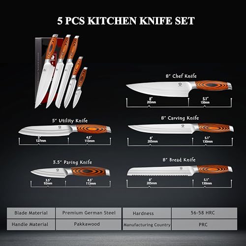 Foto von WILDMOK 5 Stück Messerset Küchenutensilien Messer, Deutscher Edelstahl Professioneller Küchenchef Küchenmesser Set