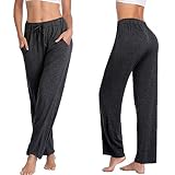 Jorlyen Tall Girls Yoga Pants with Pockets Workout Athletic Casual Women House Pants Wide Leg Long Straight Running Trousers, Charcoal Grey XL