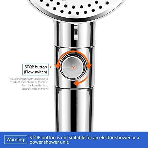 Shower Head with Filters for Hard Water Area, High Pressure Water Saving Easy-Cleaning Silicone Nozzles with 3 Spray Modes, 2 Spare Filters