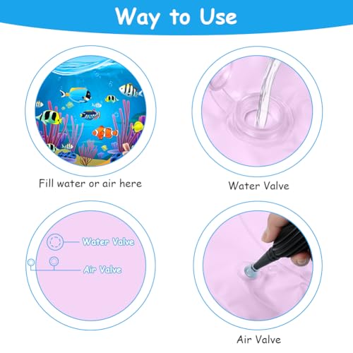 Aolso Wassermatte Baby, Runden Aufblasbare Spielmatten 100 x 100cm, befüllbar mit Wasser,BPA-frei Faltbar Wasserspielmatte,Baby Spielzeug 3 6 9 Monate - Siegel Stil (Blau)