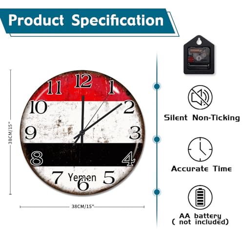 Horloge murale Yémen de 38cm : pendule silencieuse rustique à piles - 7