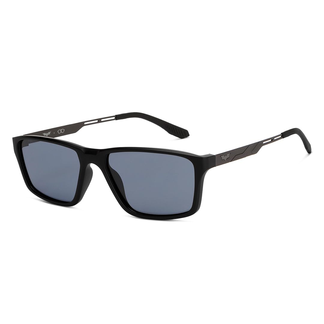 Lenskart Studio | Dark Knight Collection Sunglasses with Limited Edition Case and Selvet | Black Blue Full Rim Rectangular | For Men & Women | Polarized and 100% UV Protected | Medium | LK S16332