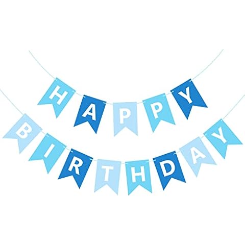 Eaezerav Happy Birthday Banner Blue Signs Happy Birthday Bunting Banner Garland for Baby Shower Gender Reveal Party Supplies for Boys Girls, Nursery Hanging Decoration Wall Backdrop Cover