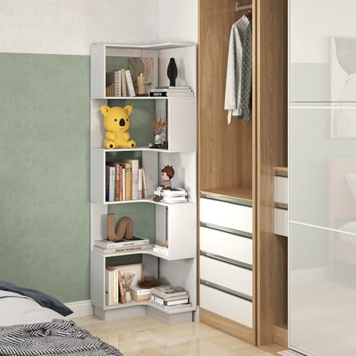 Bibliothèque d’angle S 5 niveaux 175 cm blanc petour
