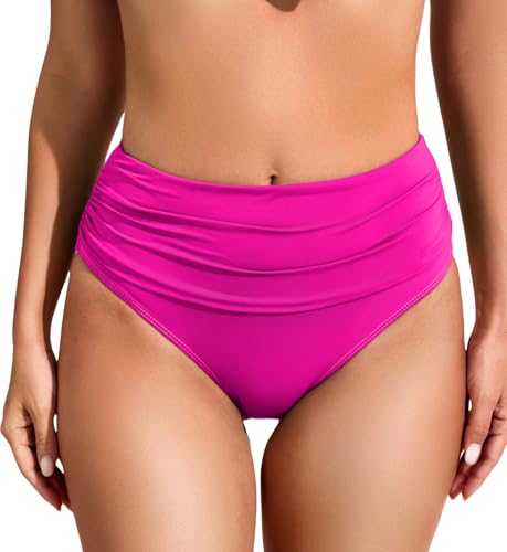 Image of COCOPEAR Full Coverage Bikini Bottoms for Women Mid Rise Bathing Suit Bottoms for Women Ruched Tummy Control Swim Bottoms