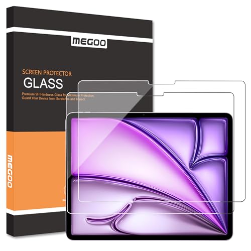 MEGOO Pack de 2 Protectores de Pantalla para iPad Air 13 Pulgadas 6/7th M2-M3 & iPad Pro 13 Pulgadas 7th M4, Compatible con Apple Pencil & Face ID, Vidrio Templado con Ajuste Preciso, Claridad HD