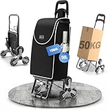 Einkaufswagen Klappbar 56L,Einkaufstrolley Treppensteiger,Trolly Einkaufswagen Klappbar, Hackenporsche mit 6 Räder,Wasserdicht,Bis 50 kg Traglast,faltbar & abnehmbar. (Schwarz, 1 Stück)