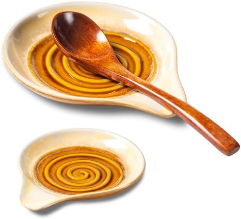 Ceramic Spoon Rest for Stove Top, Porcelain Spoon Holder, Utensil Rest for Kitchen Counter, for Spoon, Ladle, Spatula, Farmhouse Kitchen Décor 6 Inches Brown-Yellow Gradient（No spoon included）