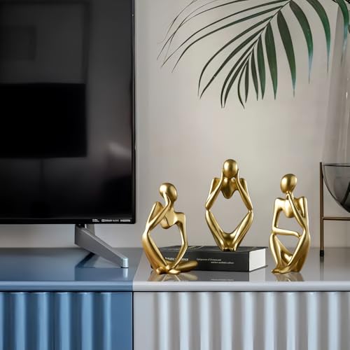 Set de 3 estatuas pensador en resina dorada miniatura 4