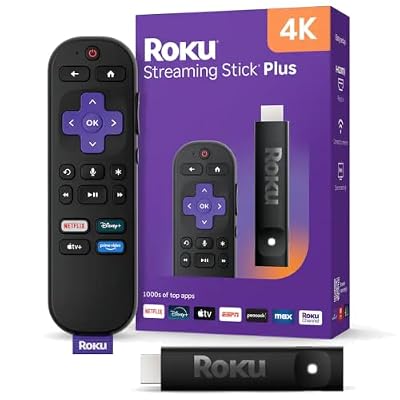 Roku Streaming Stick Plus with Voice Remote - 4K & HDR10+ | 4K & HDR Streaming Device for TV with Roku Voice Remote - Free & Live Local News, Sports (Renewed)