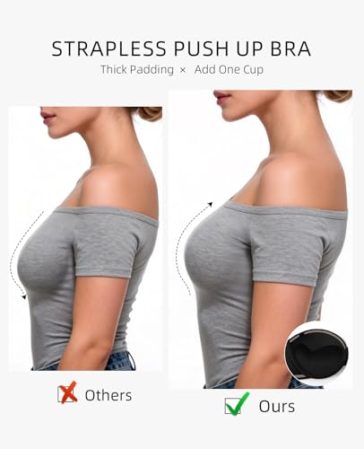 Image of Strapless Push Up Bras for Women Padded Add 1 Cup with Clear Straps