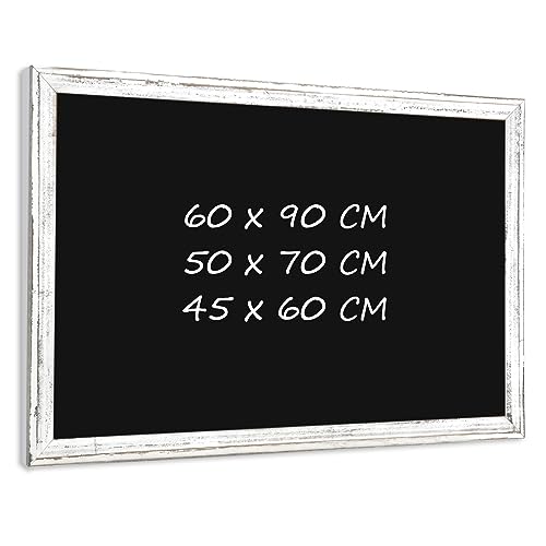 QUEENLINK Chalk Board, 45x60cm Wall Blackboard, White Wooden Frame, Vintage Style Hanging Chalkboard for Home, School, Bar, Office