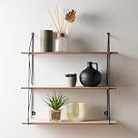 OHS 3 Tier Wooden Shelving Unit for Wall, Decorative Display Wall Shelves Easy Installation Mounted Wooden Shelves for Living Room Home Office Bedroom Modern