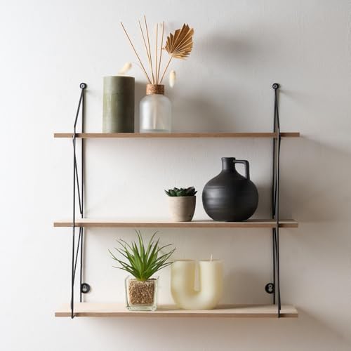 OHS 3 Tier Wooden Shelving Unit for Wall, Decorative Display Wall Shelves Easy Installation Mounted Wooden Shelves for Living Room Home Office Bedroom Modern