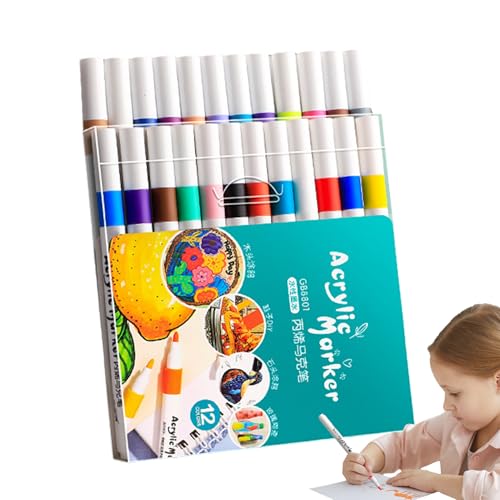 Qkbuza Rotulador de pintura de colores, bolígrafo fino para pintura de roca, suministros de arte, colores para manualidades, impermeable, de secado rápido para papel, cerámica, piedras, mochilas