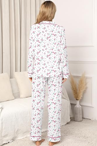 Image of LUBOT 100% Cotton Pajamas for Women Pajama Set Soft 2 Piece Sleepwear PJ Set Long Sleeve Knit Button Cozy Loungewear XS-XXL