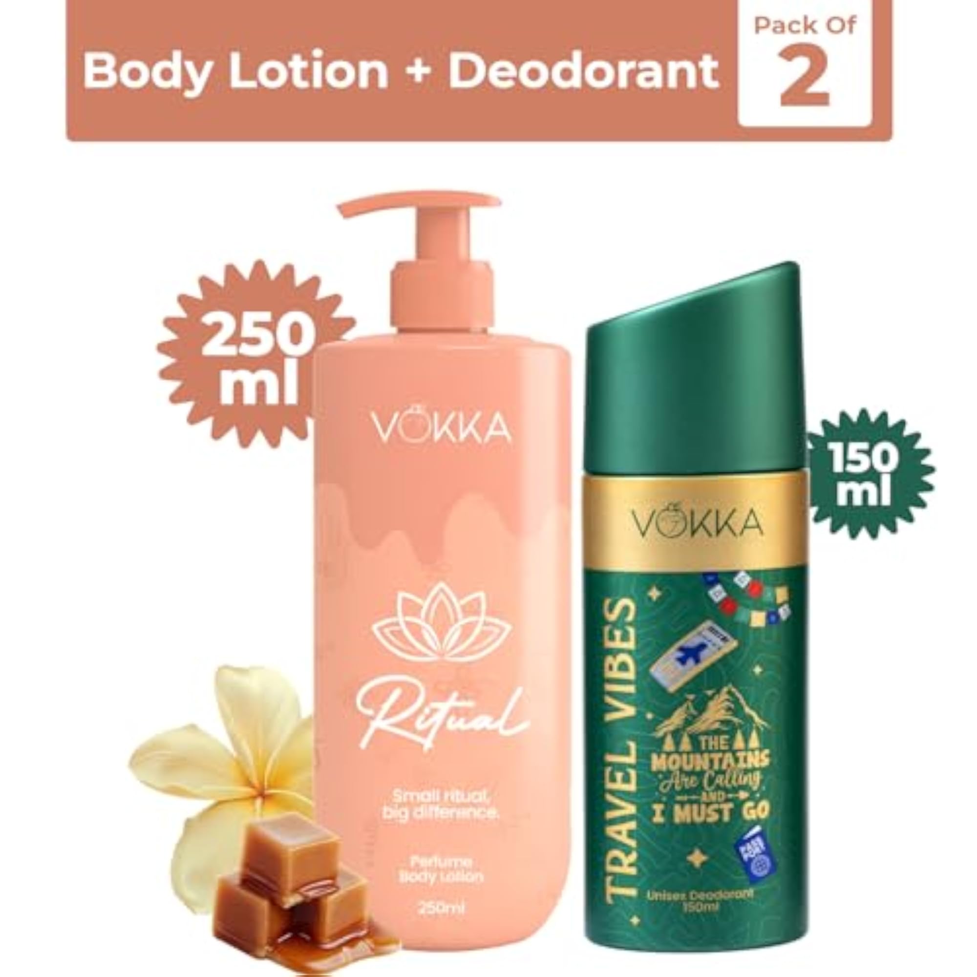 Travel Vibes Deodorant 150ml & Ritual Perfume Body Lotion Combo