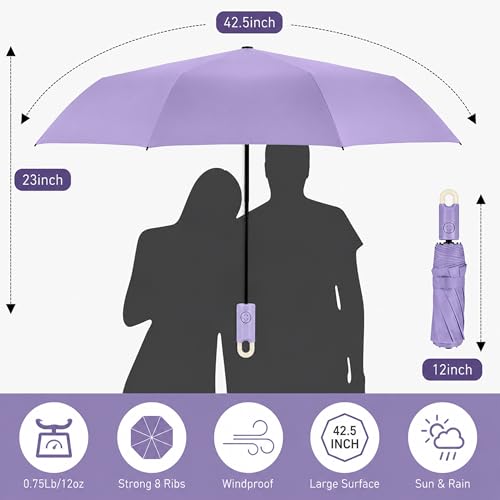 Image of AYSIS UV Umbrella with Novelty Clip Handle, Travel Umbrellas for Rain and Sun Windproof Compact, Automatic Open Close, 8 Ribs, Portable Umbrella for Men and Women