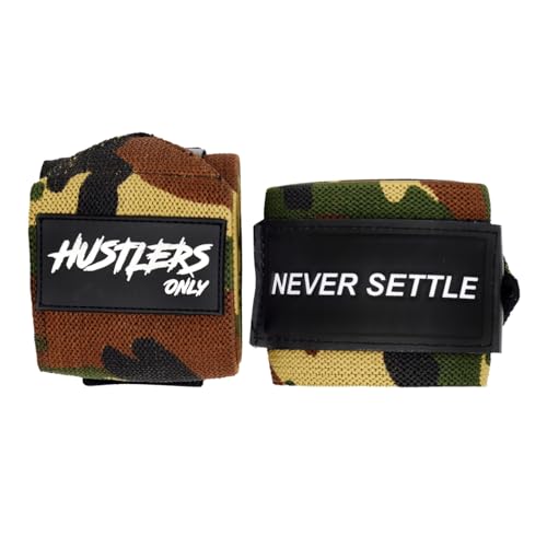Hustlers Only Weightlifting Wrist Wraps for Wrist Support to Reduce the Wrist Pain 18 Inch Wrist Straps for Powerlifting, Strength Training, and Gym Training Ideal for Men and Women (Camo Green)