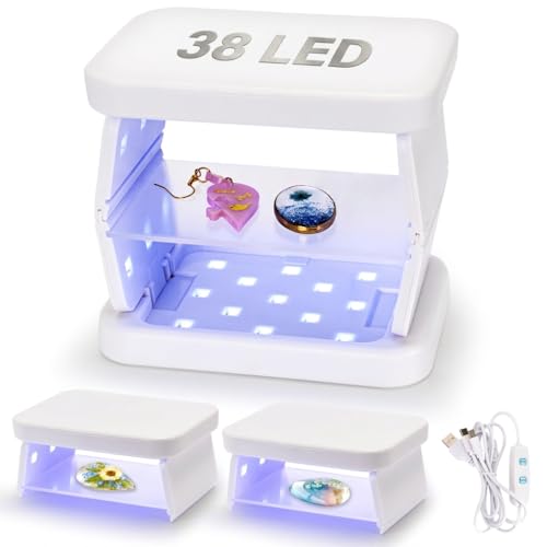 ZEROMX UV Light for Resin 38W 38 LED Small Double Sided Curing Lamp with Timer Fast No-Flip and Simultaneous Processing Portable Collapsible Chamber for Jewelry Making DIY Crafts