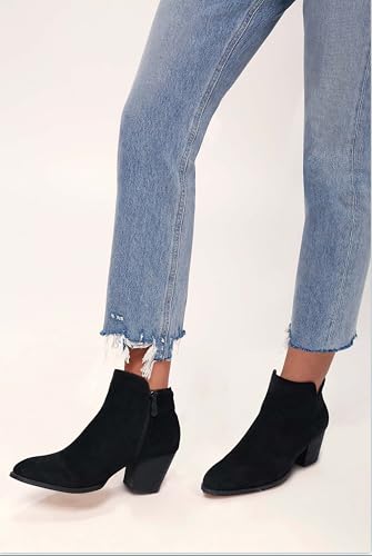 SHIBEVER Women's Ankle Boots Heel: Chunky Low Heeled Almond Toe Short Booties with Zipper Faux Suede Dress Western Fall 2025 Shoes2