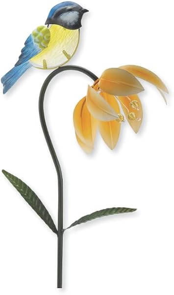 SIGNALS Bird and Flower Garden Stake, Metal and Glass, Handcrafted - Quirky & Thoughtful Gifts for All Ages