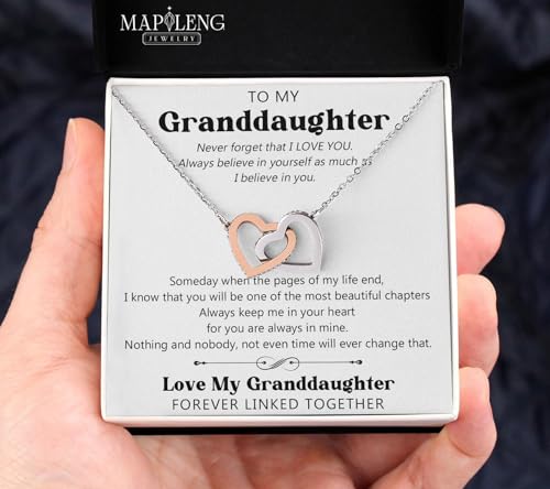 To My Granddaughter Necklace From Grandma Grandpa, Interlocking Heart Necklace, Granddaughter Gifts From Grandma, Grandpa Granddaughter Gift, Gifts For Granddaughter On Birthday, Graduation, Christmas3