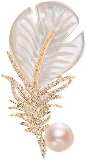Rhinestone Feather Leaf Brooch Pin for Men Women Gold Plated Elegant Delicate Feather Metal Brooch Clothing Accessory Jewelry Wedding Bridal Party Gift