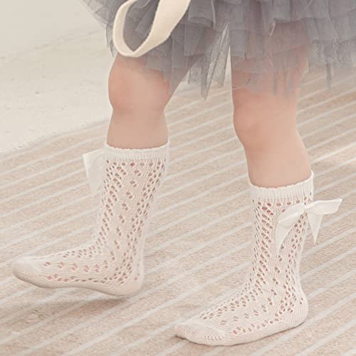 Baby Girl Knee High Socks 5 Pairs Mesh Hollow Out Knit Tube Stockings With Bow For Toddler Kids (Mesh, 12-36 Months) #TOP3