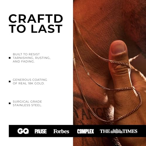 CRAFTD | Rose Gold Curb Link Chain | Durable 18K Rose Gold & 316L Stainless Steel | Waterproof, Heat & Sweat Resistant | Gifts for Men | Men's Jewelry |4