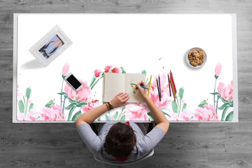 Sous-main de bureau 120x60 cm en vinyle PVC à fleurs roses imperméable